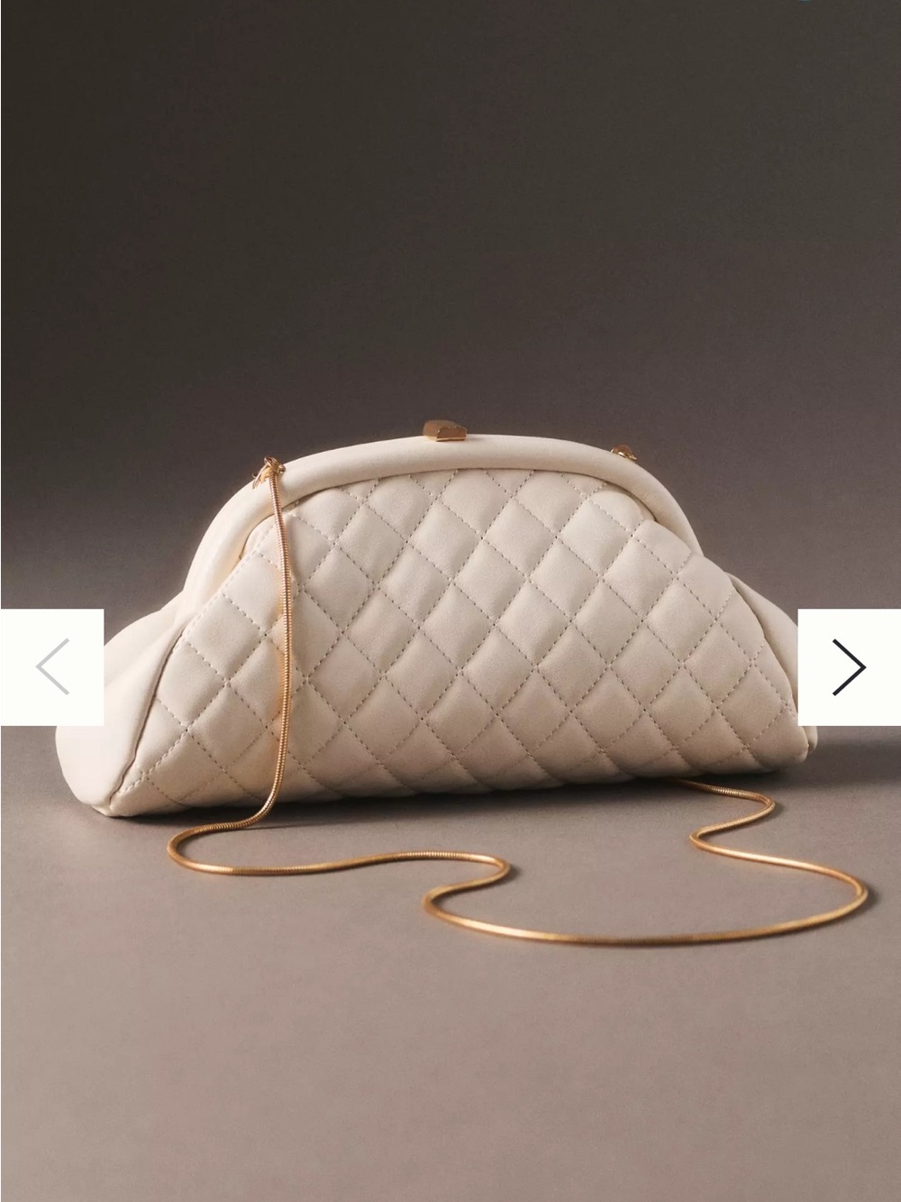 Urban Expressions Cream Quilted Frame Clutch with Gold Chain